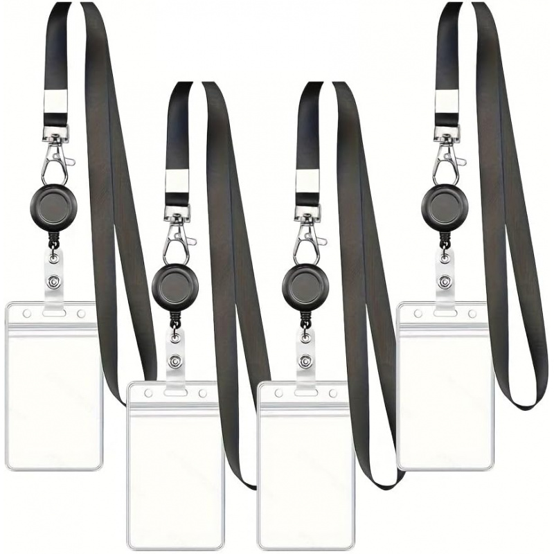 Lanyard Badge Holder - Набор из 4 черных выдвижных держателей