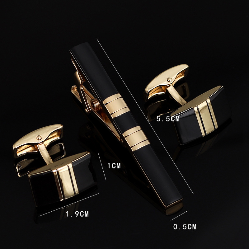 Tie Bar Set Gift - Мужской комплект из галстука, зажима, запонок