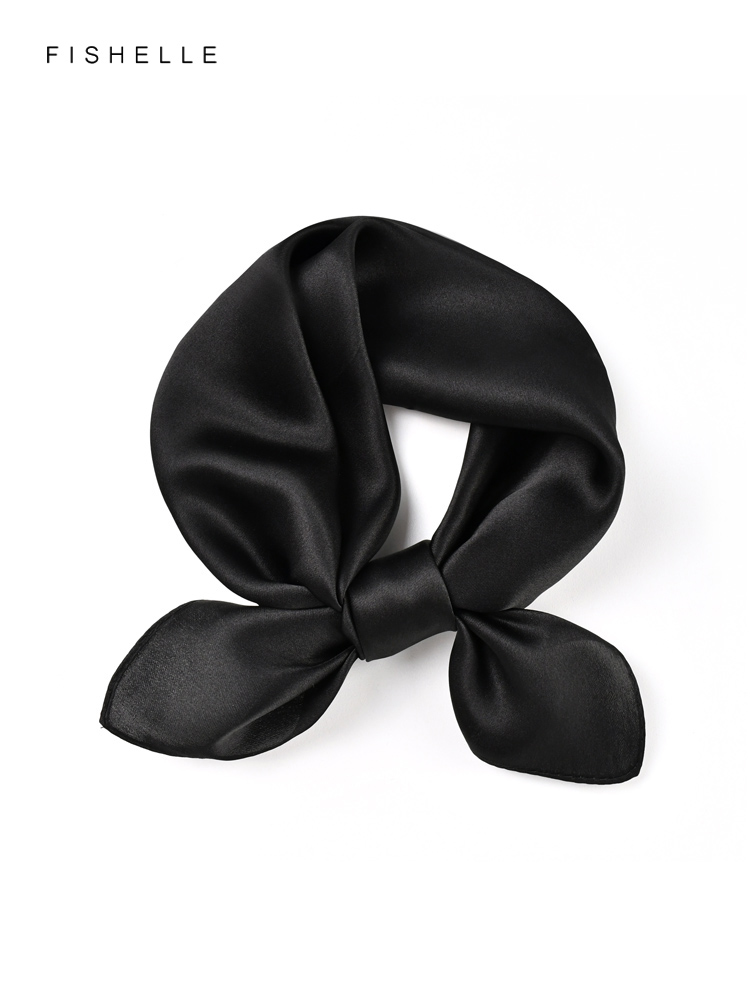 Scarf Silk Square - Однотонный черный шарф из чистого шелка