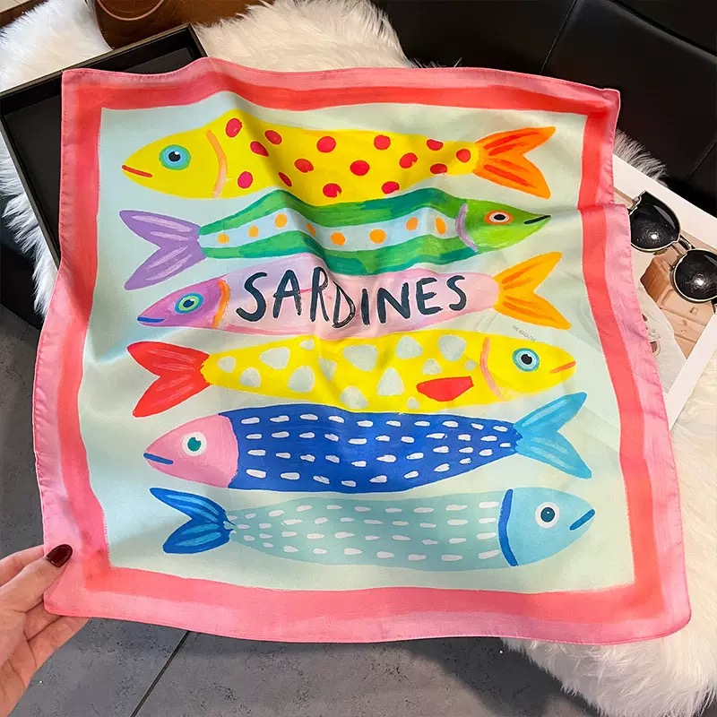 Scarf Silk Square - Модные квадратные шелковые платки с рыбным